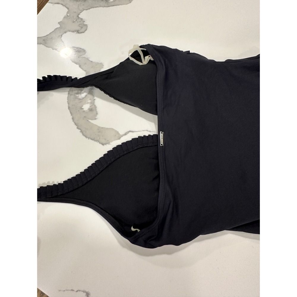 Black Ruffle Halter One Piece Swimsuit Size 12 Womens - Picture 3 of 6